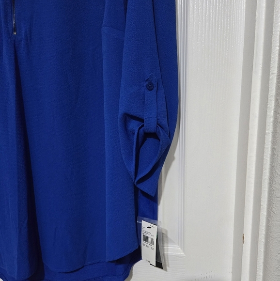 NEW ALYX Blue Blouse Size 1X Lightweight 3/4 Sleeves Flowy V-Neck Office Savvy - Picture 6 of 13